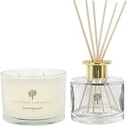 Nicola Spring Lemongrass Scented Candle & Reed Diffuser Set - 350g Soy Wax Candle 38 Hour Burning Time Large Relaxing Fragrance Gift Set Aromatherapy 200ml Fragrant Diffuser