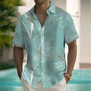 OUKU Men's Palm Leaf Tropical Plants Summer Hawaiian Shirt Button Up Shirt Short Sleeve Hawaiian Resort Vacation Holiday Beach Wear Summer Spring Turndown Coll