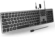 Macally Premium Wired USB C Keyboard with USB Ports (2X USB-A |1x USB-C Ports) - Wired Keyboard for Mac Mini/Pro, iMac, MacBook, iPad, and PC - Full Size Type C Connection