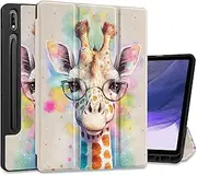 [MEEgoodo] Case for Samsung Galaxy Tab S9/S9 FE 11 inch Cover 2023 with Pen Holder, Protective Tablet Cover with Leather Folding Stand + Soft TPU Back Shell + Smart Auto Wake/Sleep, Giraffe