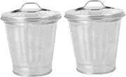HOOTNEE 2pcs Mini Trash Can Planters for Indoor Plants Nursery Pots Trash Cans with Lids Pots for Indoor Plants Galvanized Trash Can Galvanized Bucket Galvanized Planter Flower Container
