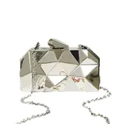 Nevenka Women Lattice Pattern Metal Handbag Chain Geometric Evening Clutch Purse-Silver