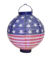 4 USA Patriotic Flag Lanterns Lighted 8 Inches Diameter NEW Patio Decor Paper