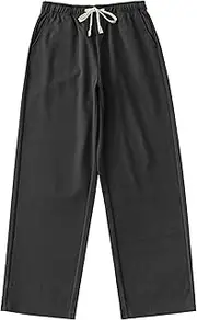 [Aosufei] Men's Elastic Waist Twill Stretch Outdoor Pants Drawstring Baggy Comfort Trousers Basic Solid Athletic Pants