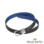 【BRAUN BUFFEL 德國小金牛】台灣總代理 都會型男旋轉帶頭穿針皮帶-銀色/BF23B-RO017-SNB