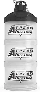 Freak Athletics Protein Powder Storage Container 3 Pack – 3 x 200ml BPA Free Storage Tub Pots for Protein Shakes, Whey Protein Powder, Vegan Protein Powders, Capsules & Tablets (Clear/Black Lid)