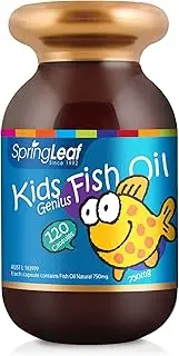 Spring Leaf 750mg Kids Fish Oil 120 Capsules Orange Flavour Kids Omega 3 Fatty Acid DHA EPA Healthy Eye & Brain For Growth & Cognitive Development