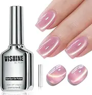 Vishine 16ml Cat Eye Gel Nail Polish,Glass Jelly Gel Magnetic Shimmer Gold Glitter Gloss Shine Holographic Translucent Color for Nail Art Manicure DIY Mauve Pink #435