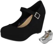 Chariot & Co: Nova - Womens Mary Jane Platform Wedge Pumps 7.5, Black Nb