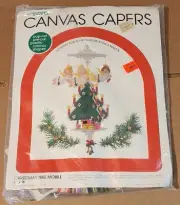 Vintage Leisure Arts Canvas Capers Christmas Tree Mobile 6" X 18" Angels & Train