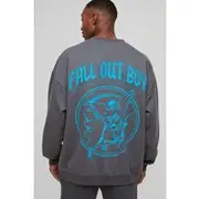 Mens Charcoal Oversized Fall Out Boy License Print Sweatshirt