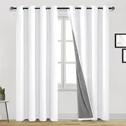 DWCN White 100% Blackout Curtains for Living Room with Liner, Double Layer Thermal Insulated Full Room Darkening Noise Reducing Eyelet Curtains 2 Panels, Each W132cm x D213cm, Pure White