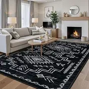 STARUIA Washable Area Rug 8x10 for Living Room, Large Moroccan Geometric Tribal Rug Carpet for Bedroom, Soft Non-Slip Non-Shedding Black Rugs Under Dining Table Office