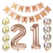 21th Birthday set Digital aluminum balloon + Latex balloons + Banner Anniversary