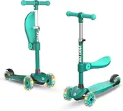 Gotrax KS2 Kick Scooter for Kids with Removable Seat and Adjustable Height, Foldable Kids Scooters with Light Up 3 Wheels for Girls and Boys Ages 2-8
