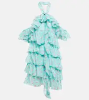 [Alessandra Rich] Alessandra Rich Halterneck ruffle-detail silk minidress AU 10 blue