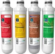 AquaticLife Twist-in Reverse Osmosis Replacement Water Filter Cartridge Pack - Includes 75 GPD Membrane, Sediment, Carbon Block and Deionization for 3 and 4-Stage RODI System