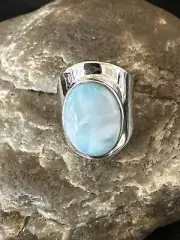 Womens Blue Larimar Navajo Sterling Silver Ring Size 5 17676