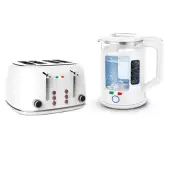 Vintage Electric 1.7L Glass Kettle & Toaster 4 Slice Combo Stainless Steel White