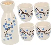 MAGICLULU 1 Set Ceramic Sake Drinking Kit Japanese Style Wine Cups Kettle Elegant Storage Holder for Home Bar Camping Hotel Unique Flower Pattern Not Easy to Fade Break for Sake Water