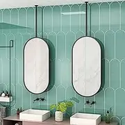 Mirror for Ceiling Hanging, Vanity Mirror Oval Mirror Ceiling-Mounted Boom Mirrors(Boom can be Customized), Black Iron Metal Framed Decorative Hanging Mirror (Size : 40cmx60cm)