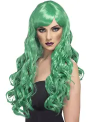 Desire Green Curly Womens Long Costume Wig