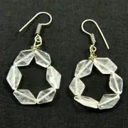 White Crystal Fancy Beads Stone Teardrop Shape Drop Dangle Post Earrings