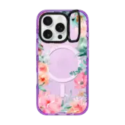 iPhone 16 Pro Impact Ring Stand Case MagSafe Compatible Lush Floral Watercolor Transparent by Julie Song Ink
