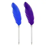 Feather Ballpoint Pens Bulk, 2Pcs Writing Pens Style 2, Blue/Purple
