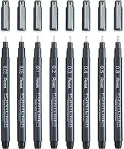 Pentel S20P Pointliner Pigment Liner Technical Drawing Fineliner Pen - 0.03mm, 0.05mm, 0.1mm, 0.2mm, 0.3mm, 0.4mm, 0.5mm, 0.8mm - Black Ink - Pack of 8