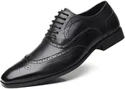 ZJSCNBE Large Size Men's Retro Business Dress Fashion Leather Shoes Casual Single-Layer Shoes Brock Trendy Shoes Men's Single-Layer Shoes(Black,40)