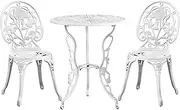 LI LIVSIP 3 Piece Patio Bistro Set - Outdoor Table and Chairs Set of 2 Cast Aluminum with Parasol Hole, Antique Furniture for Terrace Courtyard Garden, Rose Pattern White