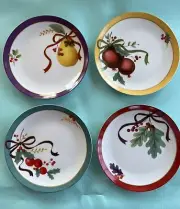 Fringe Studio CA China Set of 4 Holiday Christmas Cottage Decor, NEW In Pkg