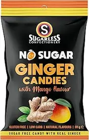 Sugarless Confectionery Sugar Free Ginger Candies with Mango Flavour 60g