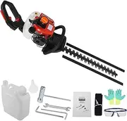 Gas Hedge Trimmer 2 Cycle 24 Inch, 26cc Cordless Bush Trimmer with Double Side Blade, 1 Set Powerful Low Voice Shrub Trimmer with Safety Accessories, Handheld Grass Shear for Yard Garden (24 inch)