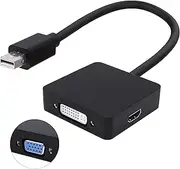 YARHONN Mini DP to HDMI VGA DVI Adapter Thunderbolt Mini DisplayPort to VGA DVI HDMI 3 in 1 Adapter Converter Male to Female Cable for PC Laptop TV Projector