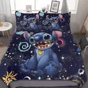 a2007 Stitch Bedding Duvet Cover, Anime Bedding Sets, 3D Printed Lightweight 3 Pieces Comforter Cover Sets with 1 Duvet Cover and 2 Pillow Pillowcases