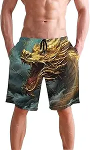 [XYMZR] Men's Swim Trunks Golden Dragon Sea Quick-Dry Bathing Suit Swimming Board Shorts S