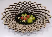 Hand painted table basket Laser Cut Wood oval shape