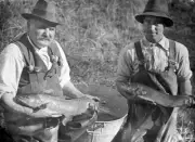 Koornalla Victoria 1925 - Two men, each holding a trout which was - Old Photo