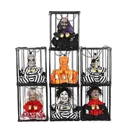 Screaming Animated Halloween Decorations, Halloween Decor Prop with Motion Sensor, Scary Skull Cage Prisoner Haunted House Decor, Spooky Hanging Ghost Light Up