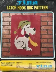Vintage NOS sealed: Tina Latch Hook Rug Canvas "FIDO" white dog 20x27" RG76