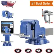 6" Industrial Strength Blue Bench Vise - 360° Swivel & Precision Scales Included
