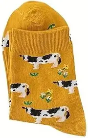 [Generic] Womens Mustard Holstein Friesian Dairy Cow Socks One Size UK 3-7 EU 36-40, Mustard, 3-7