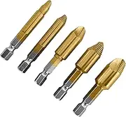 YUENTOEN 5Pcs Damaged Screw Extractor, Stripped Screw Remover, HSS Speed Out Hex Shank Broken Bolt Extractor Kit with Storage Box Power Drill Bit Tool for Broken or Damaged Screw, Bolt