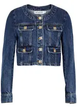 Self-portrait Embellished Cropped Denim Jacket - 14 (UK14 / L) 14 (UK14 / L)