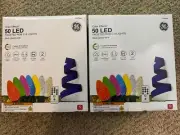 2 boxes 50 GE Faceted RGB C-9 Lights multi/green wire functions NEW string light