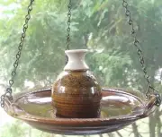Studio Pottery Hanging Oil Lamp Bud Vase Bird Feeder Signed Biesanz