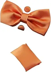[Zasel] Mens Pastel Orange Matching Bow Tie, Pocket Square & Cuff Links Set