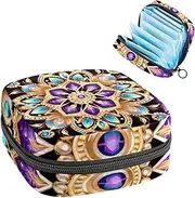Period Bag,Sanitary Napkin Storage Bag,Vintage Floral Golden Mandala,Tampon Bag for Purse